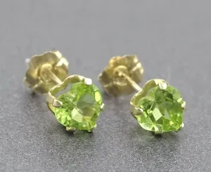 Natural Peridot 14ct Yellow Gold Stud Earrings for Pierced Ears - Fine Jewellery