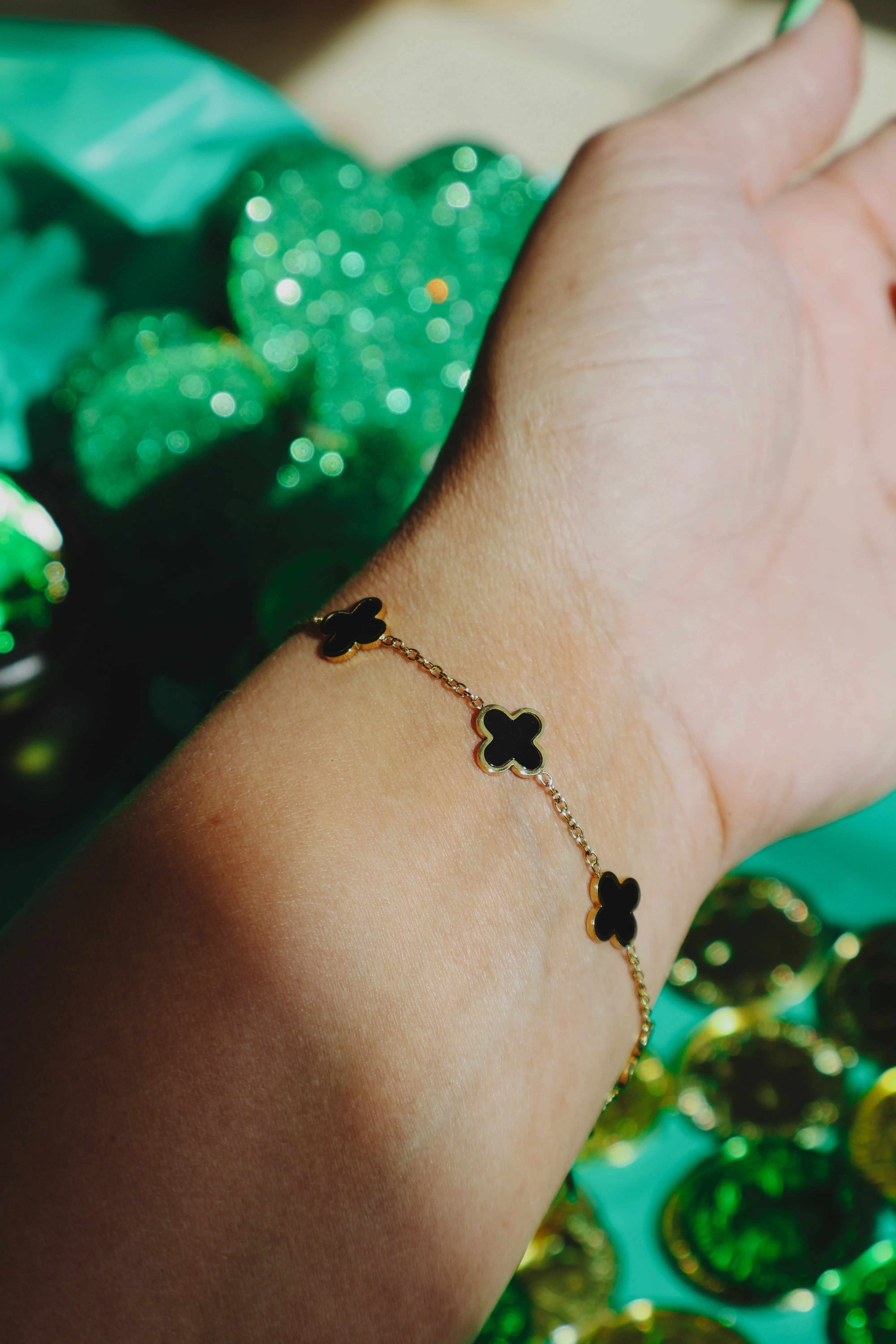 Onyx Clover Bracelet
