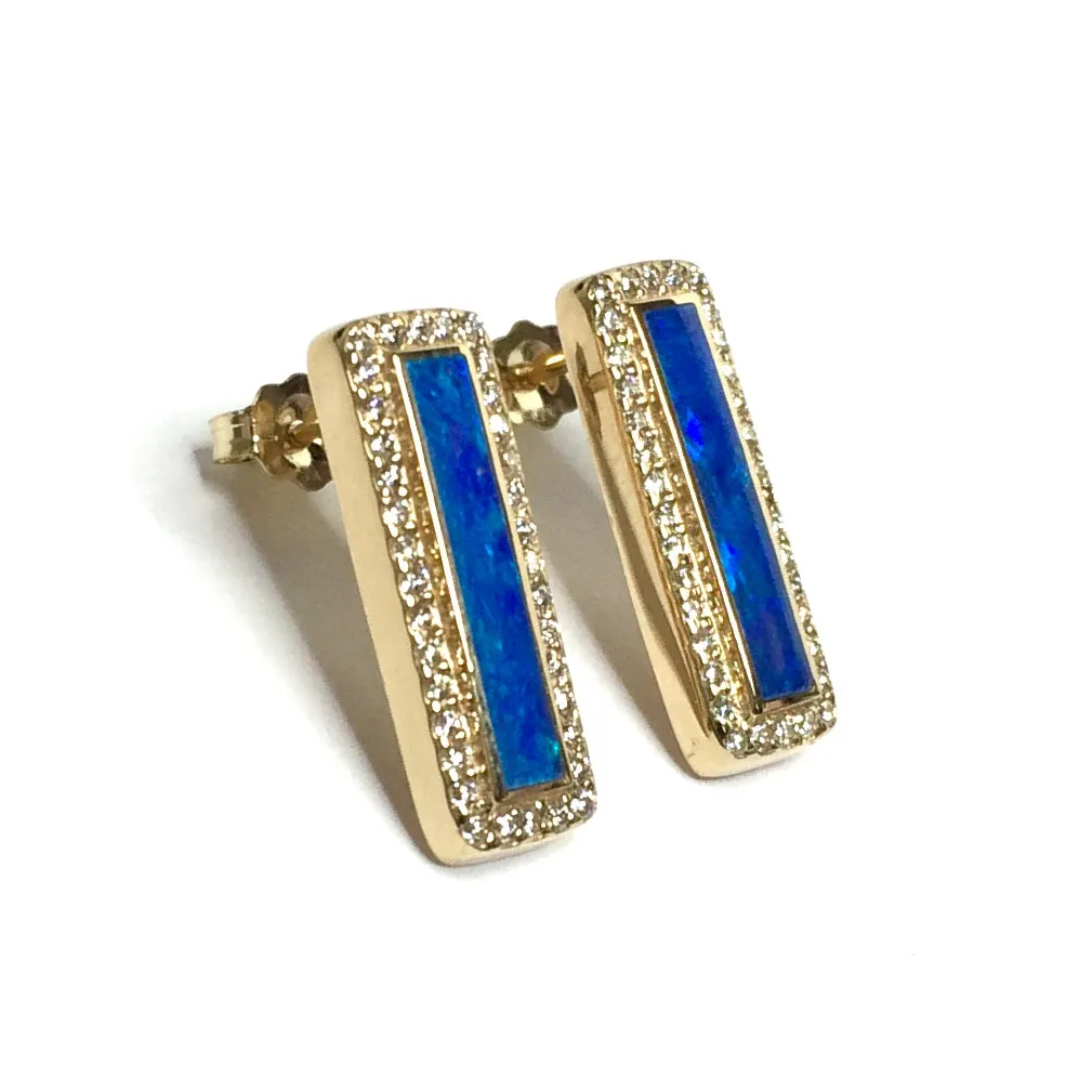 Opal Earrings Rectangle Inlaid with .50ctw Round Diamonds Halo Design