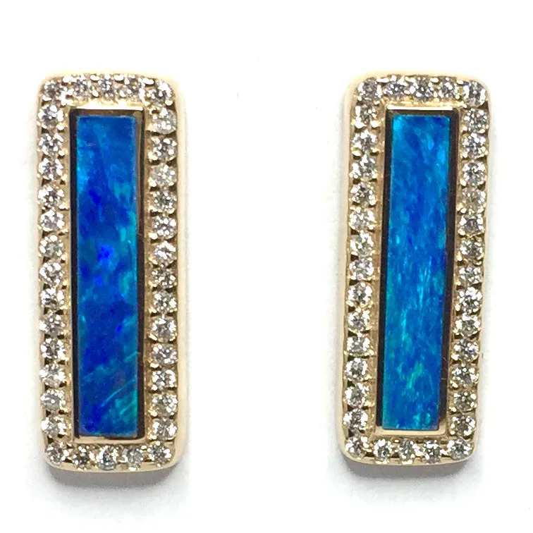 Opal Earrings Rectangle Inlaid with .50ctw Round Diamonds Halo Design