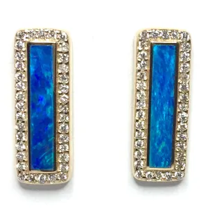 Opal Earrings Rectangle Inlaid with .50ctw Round Diamonds Halo Design