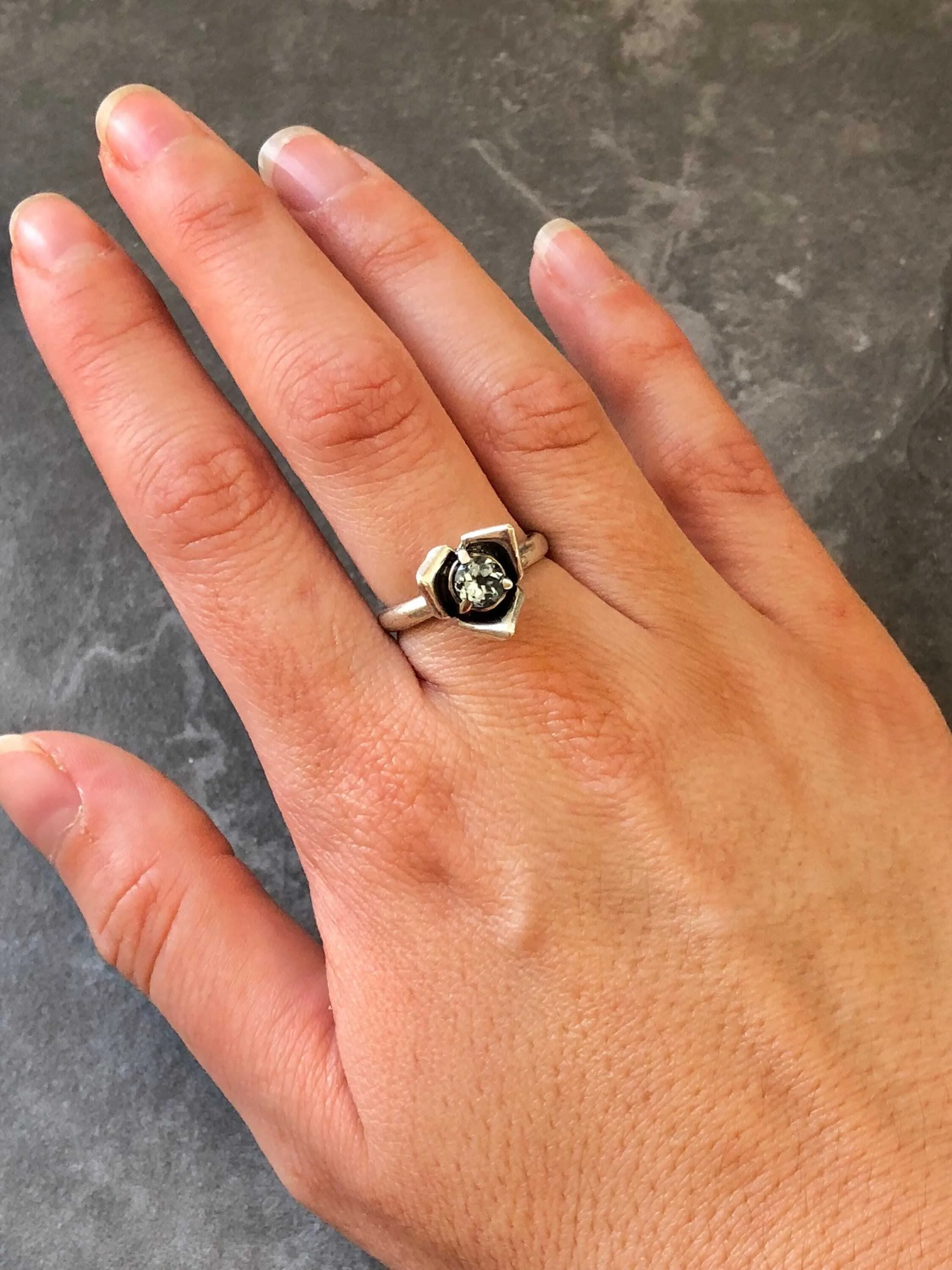 Opal Flower Ring - Dainty Solitaire Ring - October Birthstone Ring