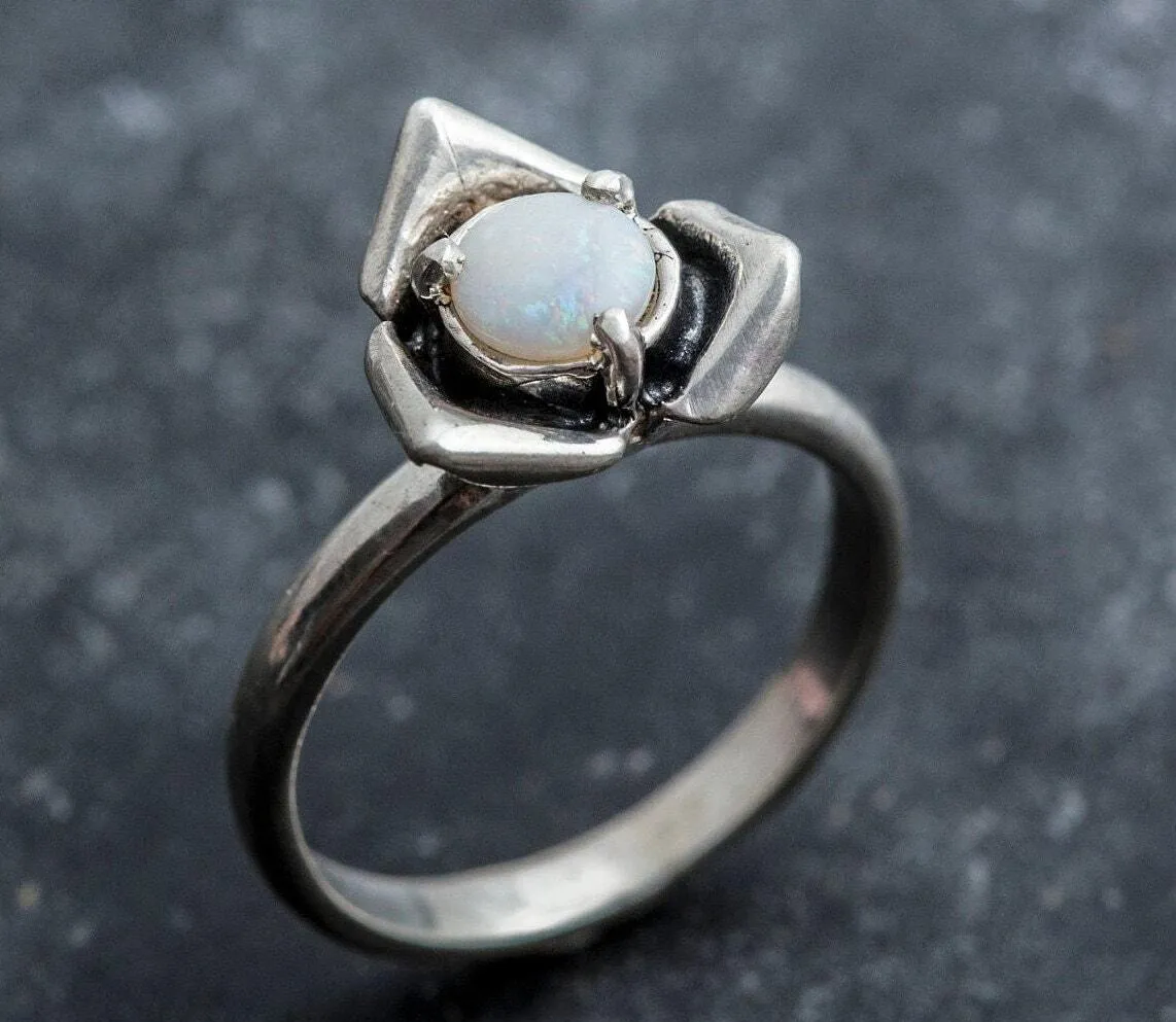 Opal Flower Ring - Dainty Solitaire Ring - October Birthstone Ring