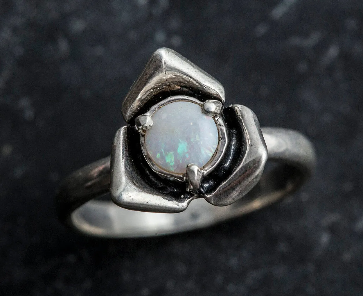 Opal Flower Ring - Dainty Solitaire Ring - October Birthstone Ring