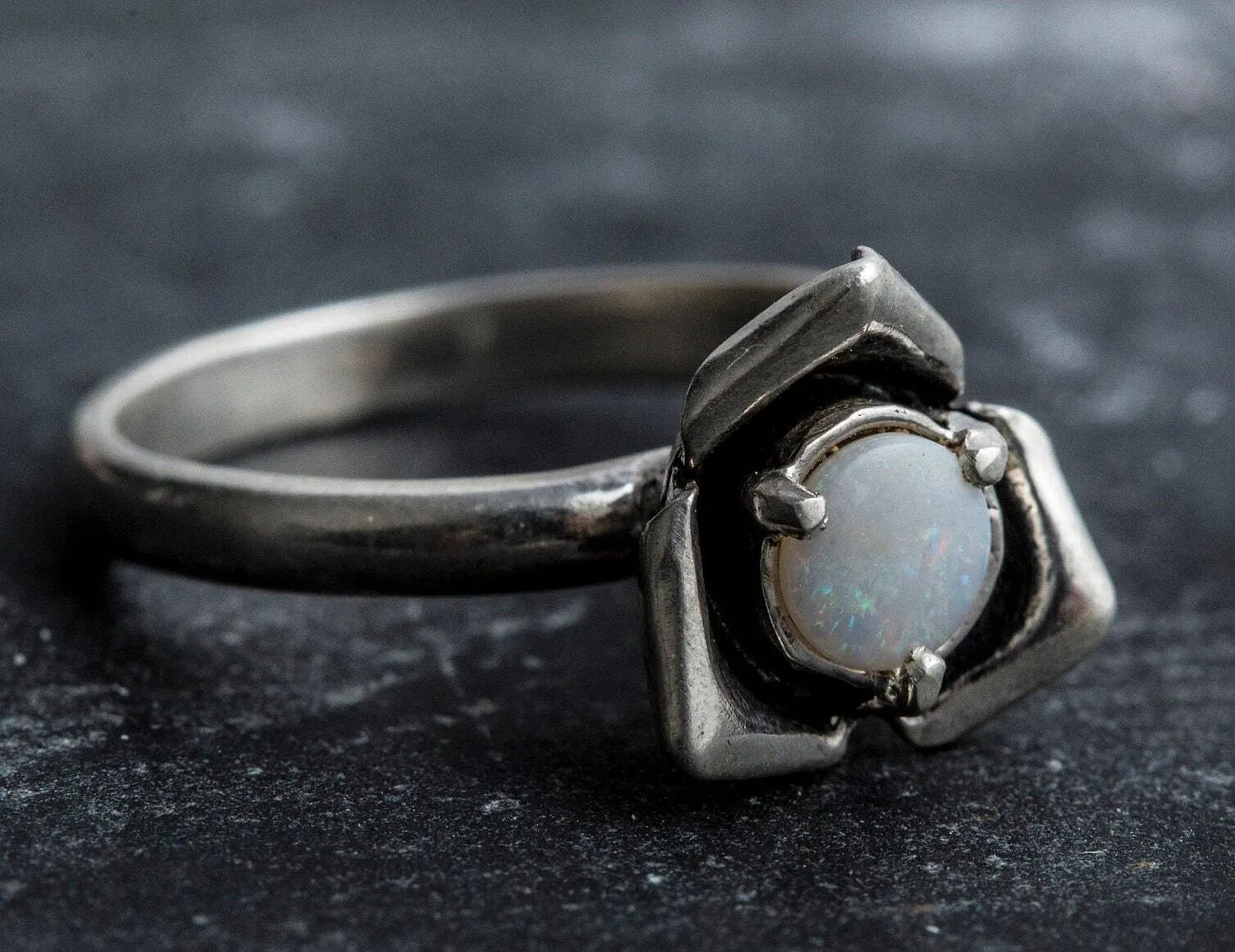 Opal Flower Ring - Dainty Solitaire Ring - October Birthstone Ring