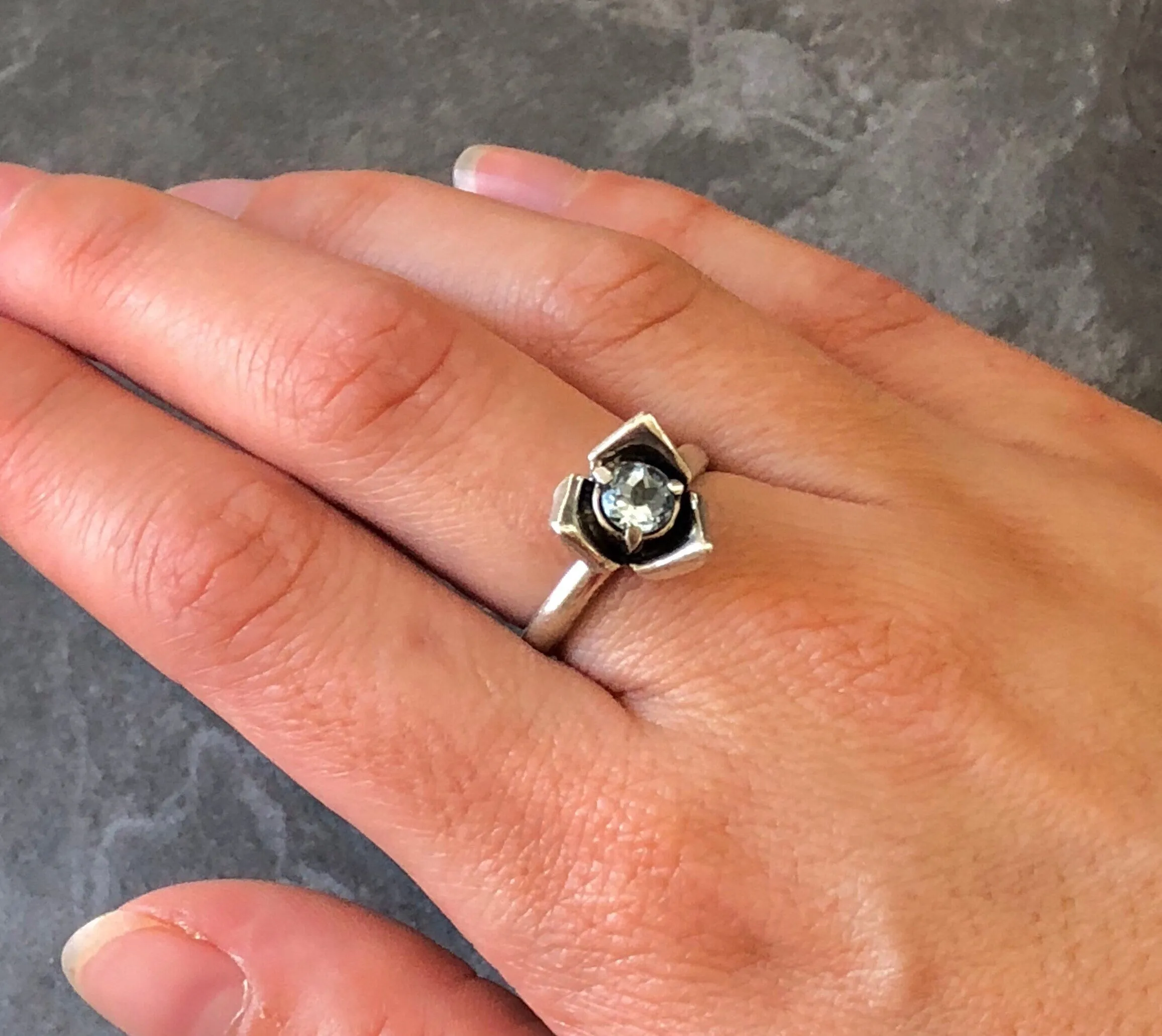 Opal Flower Ring - Dainty Solitaire Ring - October Birthstone Ring