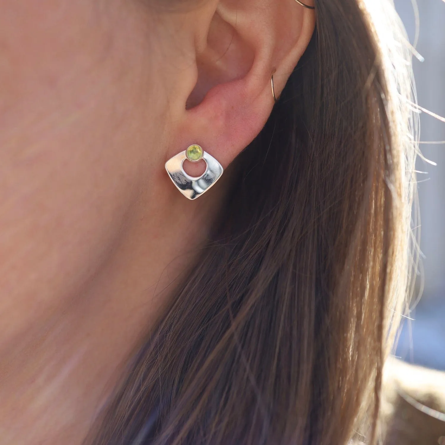 Open Triangle Post with Peridot Cabochon Earring