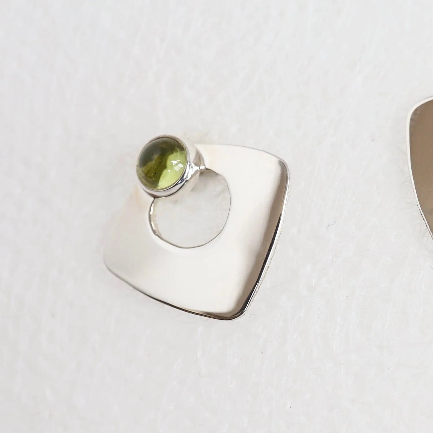 Open Triangle Post with Peridot Cabochon Earring
