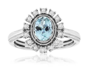 Oval Aquamarine Milgrain Ring