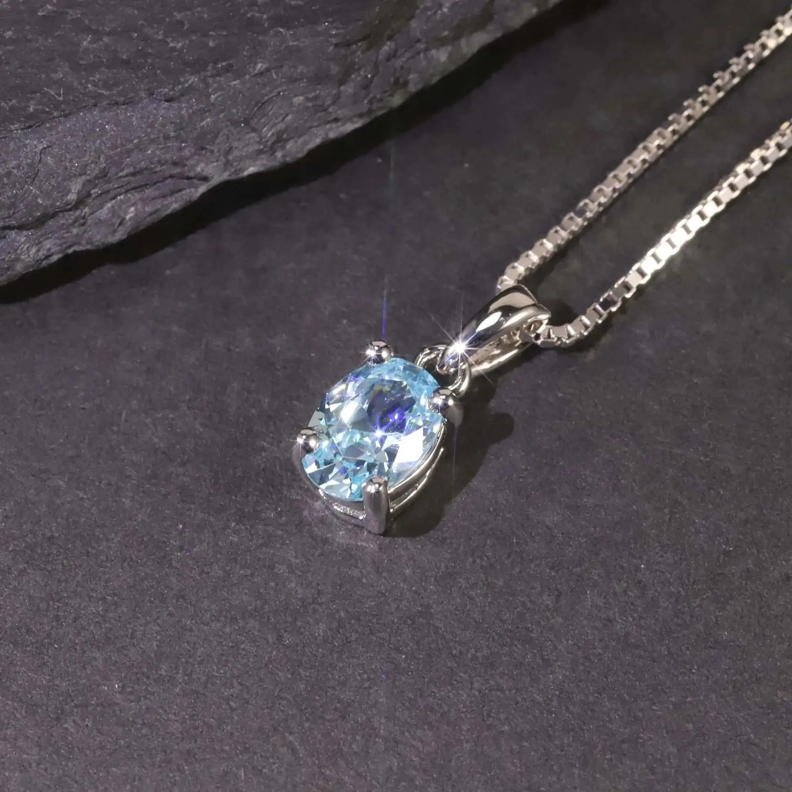 Oval Aquamarine Pendant Necklace in Sterling Silver - Irosk Australia ®
