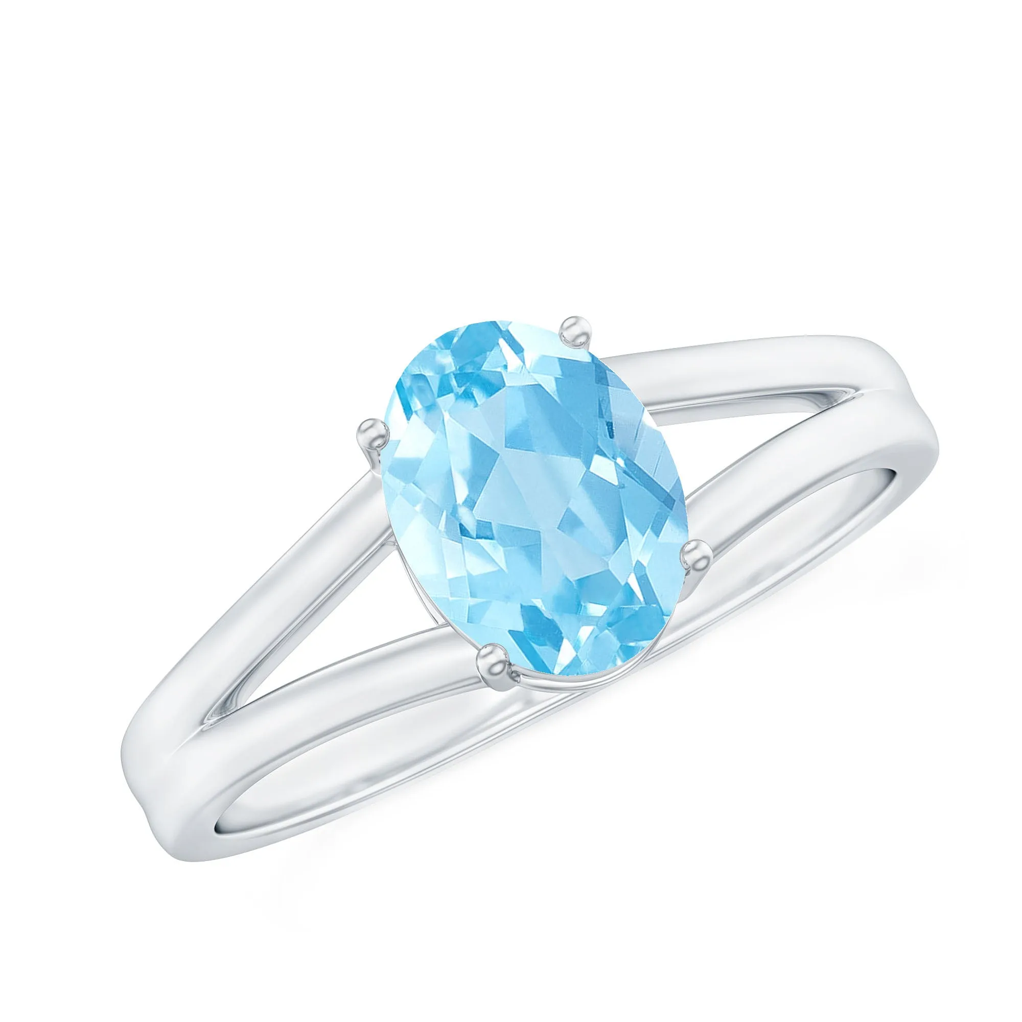 Oval Aquamarine Solitaire Engagement Ring in Split Shank