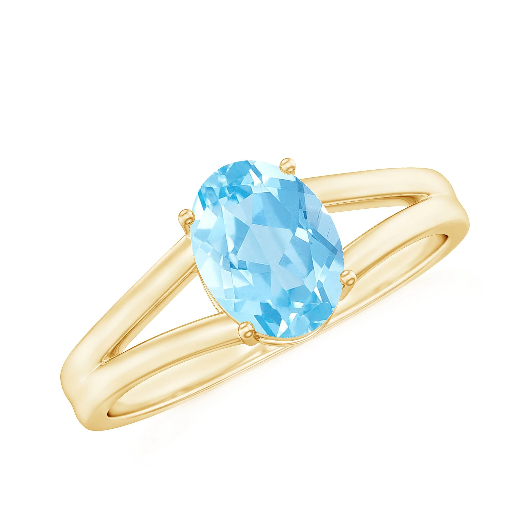 Oval Aquamarine Solitaire Engagement Ring in Split Shank