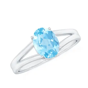 Oval Aquamarine Solitaire Engagement Ring in Split Shank