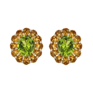 Oval Peridot, Citrine and Diamond Earrings