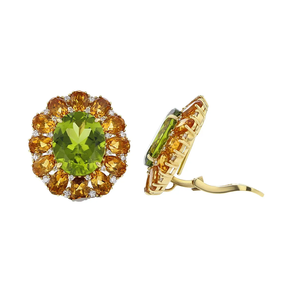 Oval Peridot, Citrine and Diamond Earrings