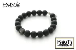PAVÉ GUNMETAL ONYX SIGNATURE BEADED BRACELET - 10mm matte