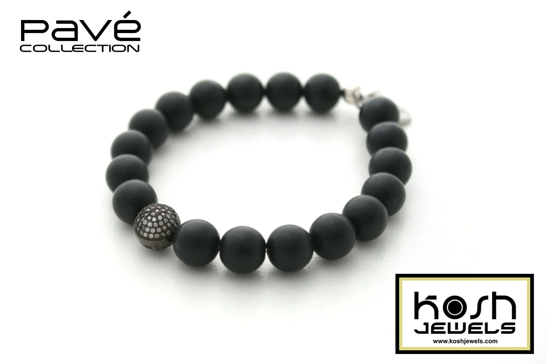 PAVÉ GUNMETAL ONYX SIGNATURE BEADED BRACELET - 10mm matte