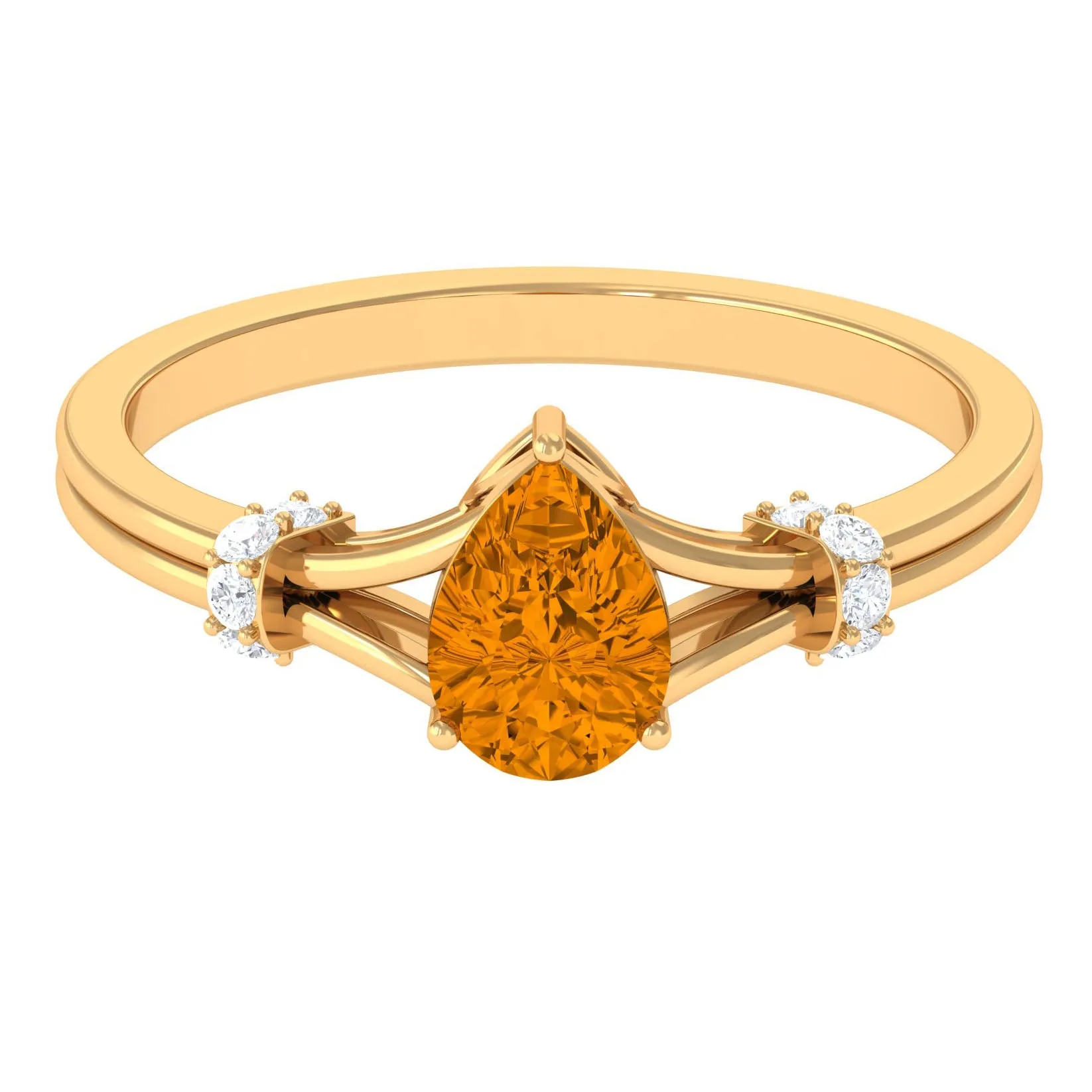 Pear Shape Citrine and Diamond Solitaire Ring in Split Shank