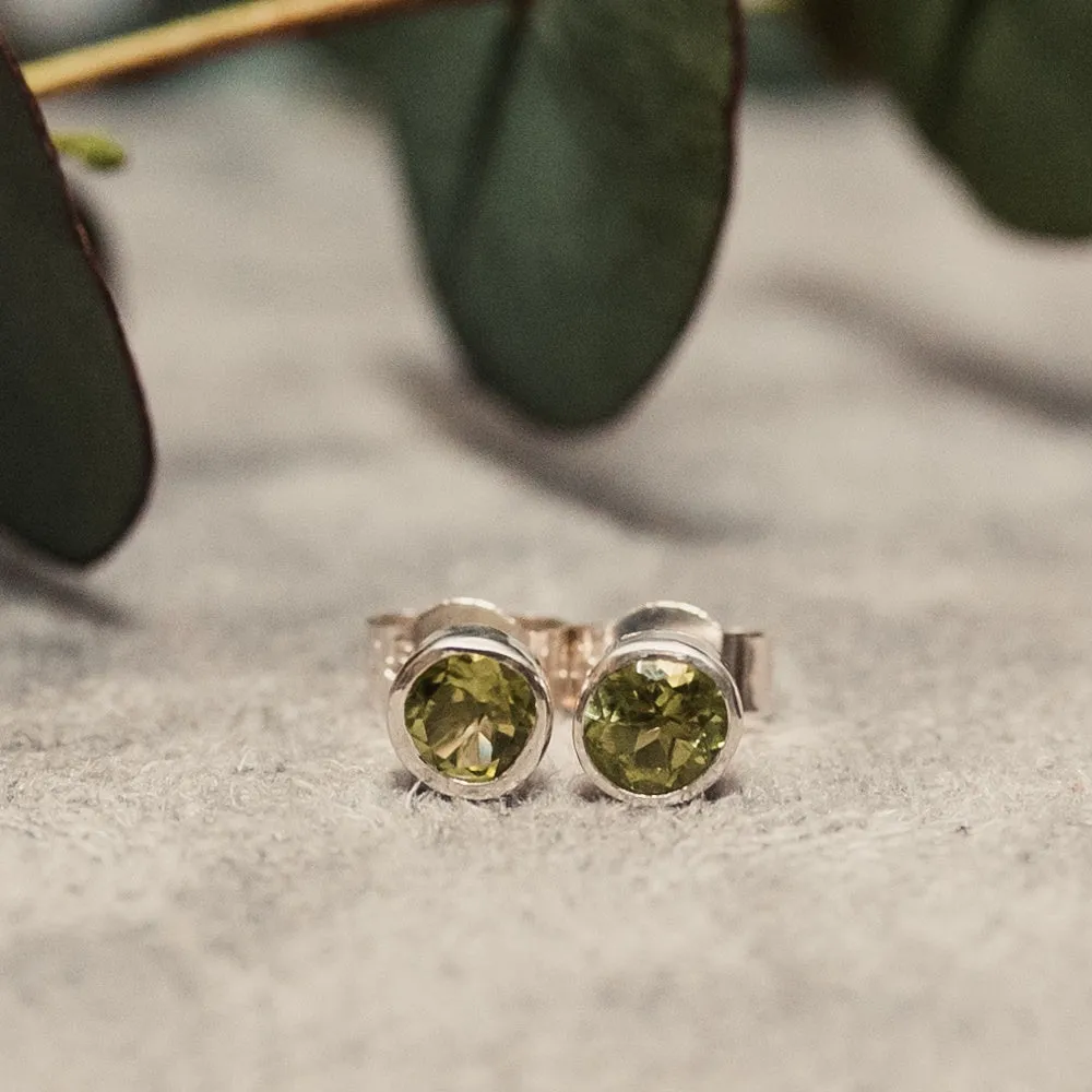 Peridot and Silver Stud Earrings