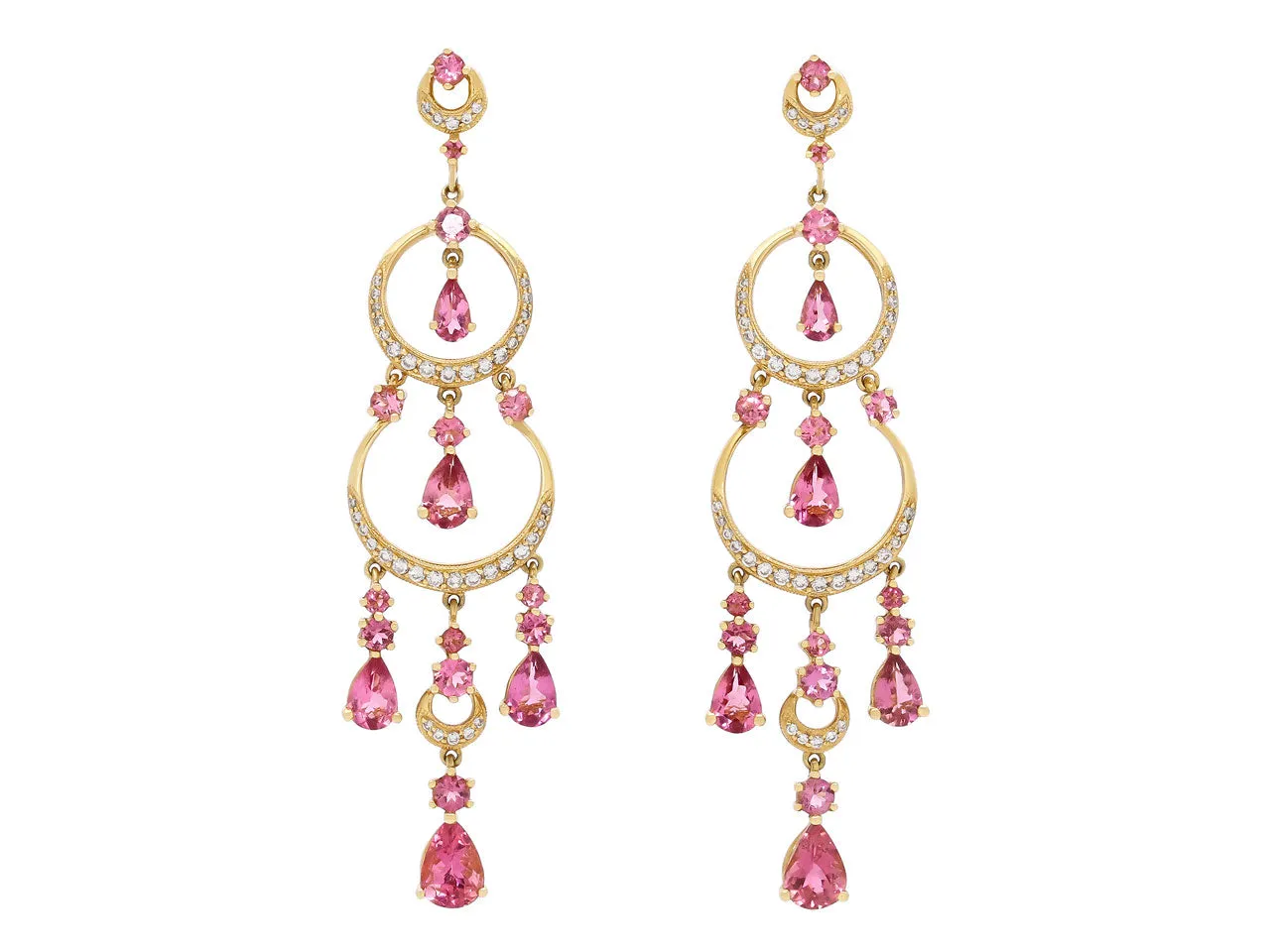 Pink Sapphire and Diamond Chandelier Earrings in 18K