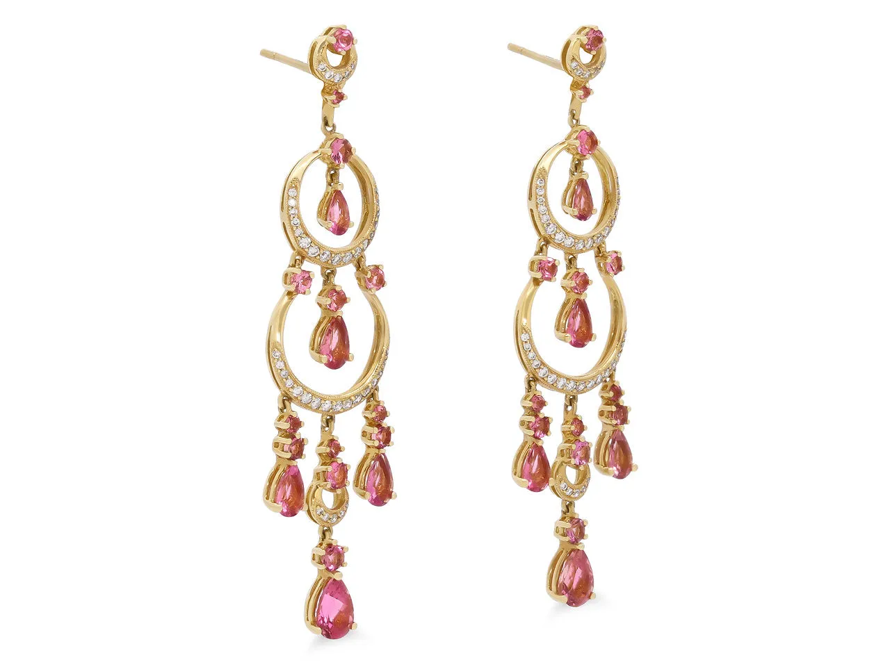 Pink Sapphire and Diamond Chandelier Earrings in 18K