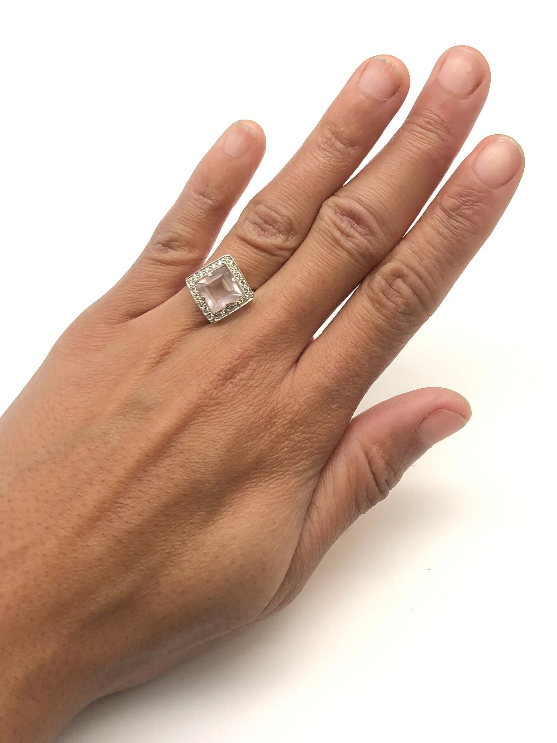Pink Square Ring - Natural Rose Quartz, Pink Vintage Ring
