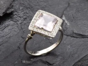 Pink Square Ring - Natural Rose Quartz, Pink Vintage Ring