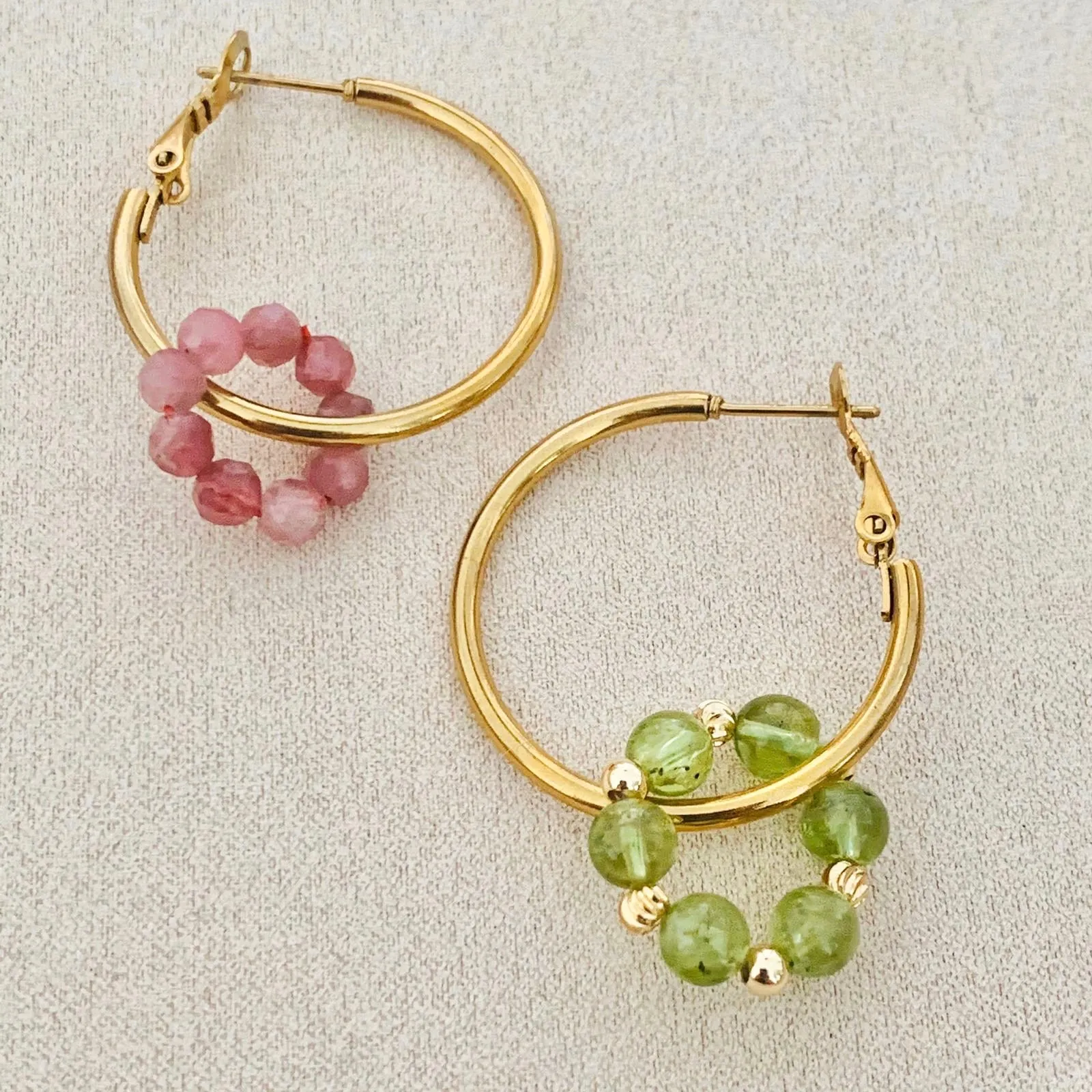 Pink Tourmaline & Peridot Sucre Donut Earrings