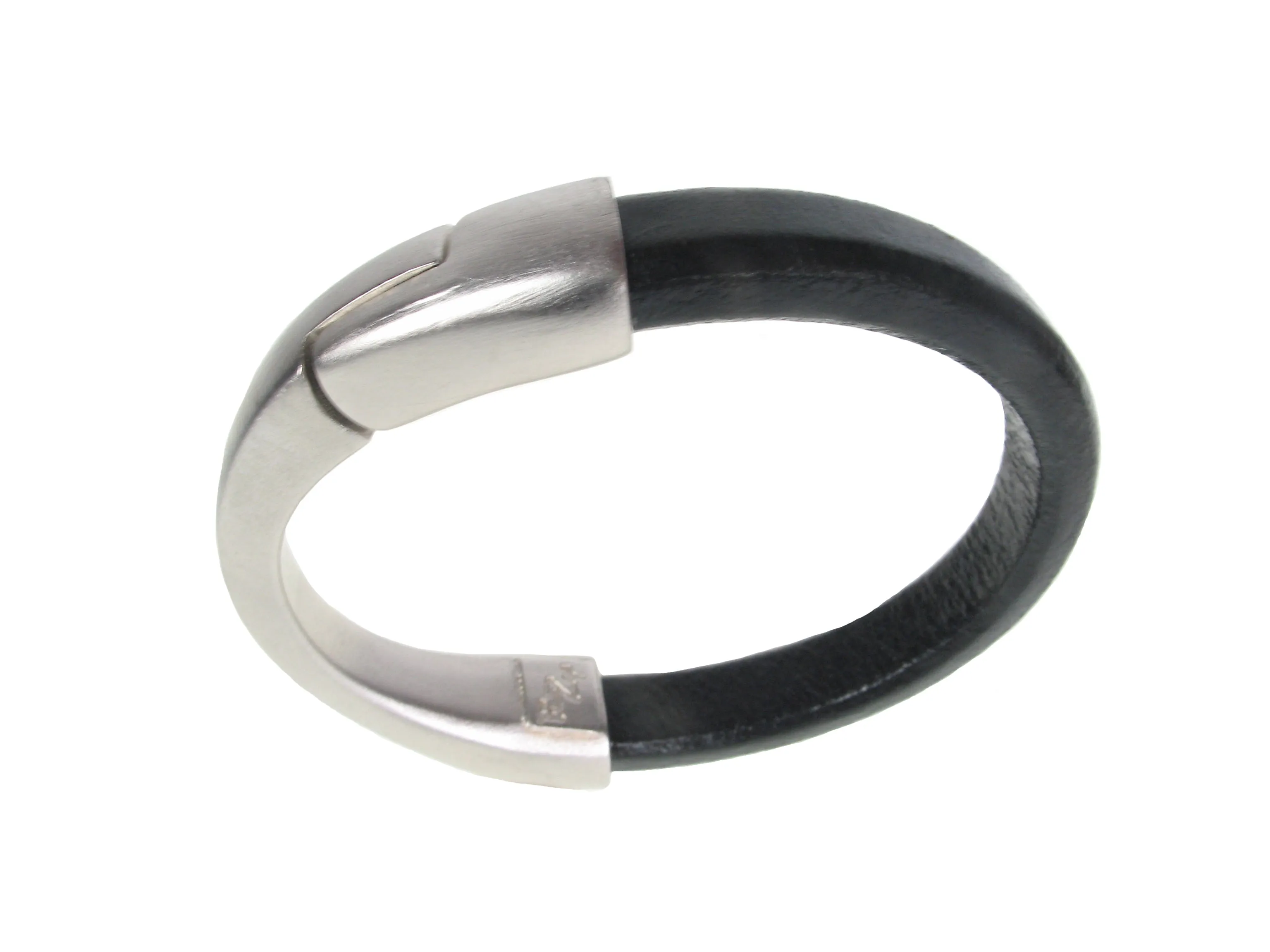 Platinum Crescent Moon Magnetic Clasp Leather Bracelet