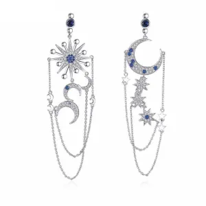 Premier Quality Vintage Asymmetrical Star Sun & Moon Long Dangle Drop Earrings*
