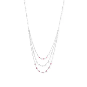 Pretty in Pink! 16" 3 Row Pink Tourmaline and Rainbow Moonstone Necklace
