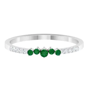 Prong Set Emerald and Shiny Diamond Stackable Ring