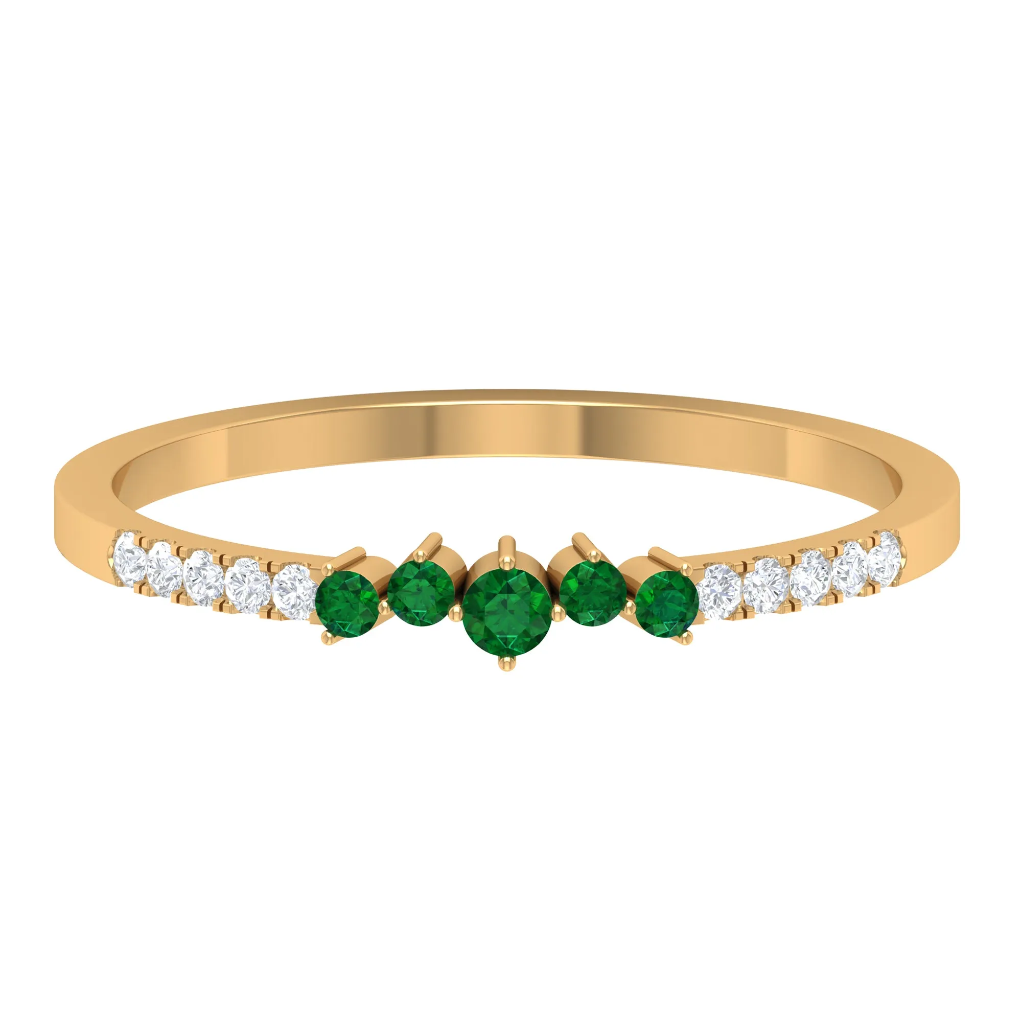 Prong Set Emerald and Shiny Diamond Stackable Ring