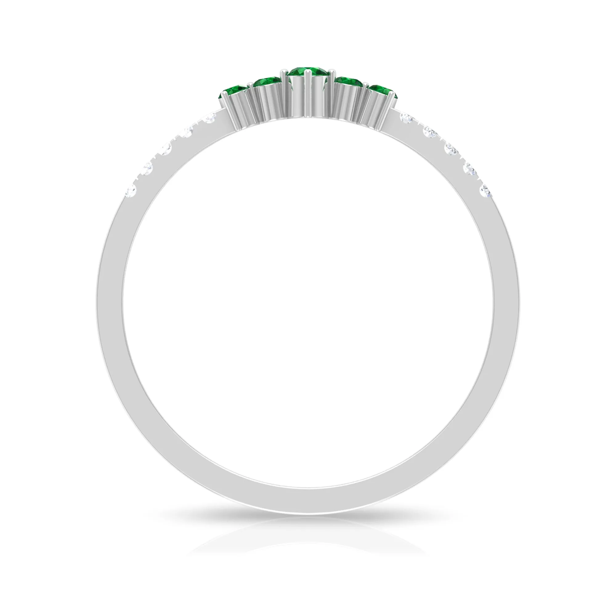 Prong Set Emerald and Shiny Diamond Stackable Ring