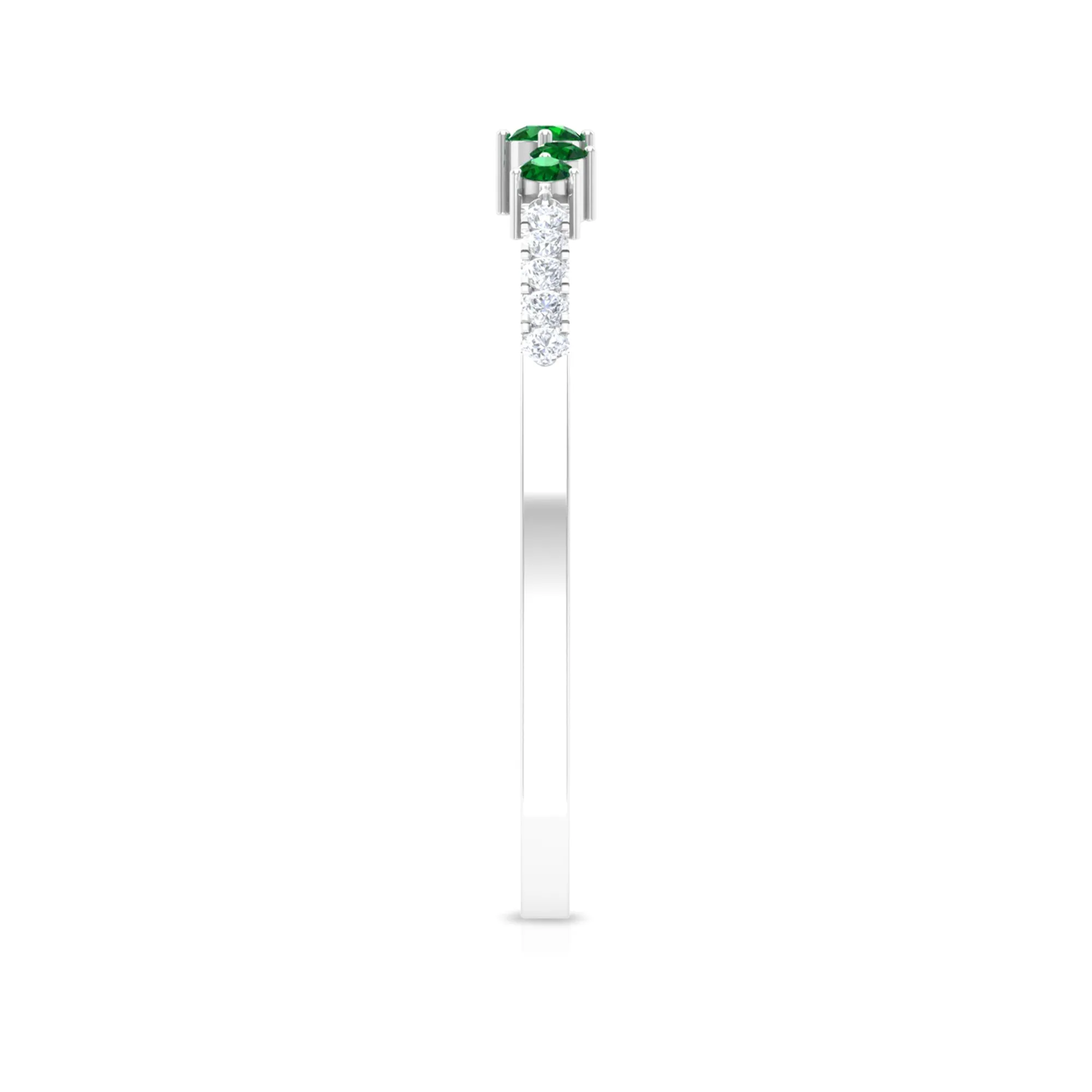 Prong Set Emerald and Shiny Diamond Stackable Ring