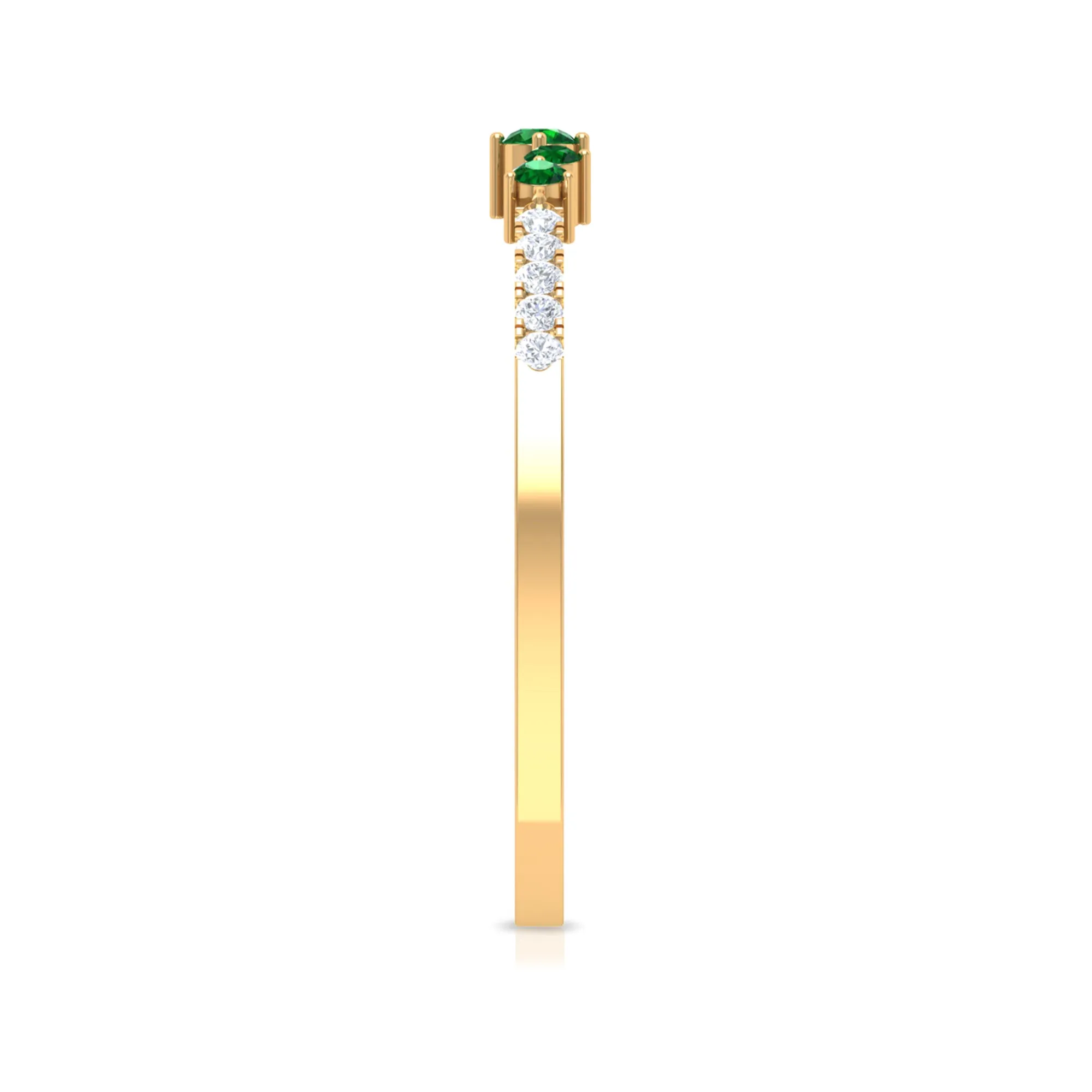 Prong Set Emerald and Shiny Diamond Stackable Ring