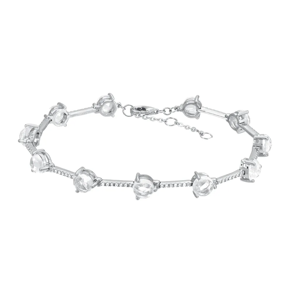 Rainbow Moonstone and Diamond Bar Bracelet