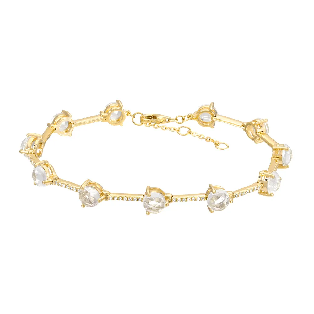 Rainbow Moonstone and Diamond Bar Bracelet