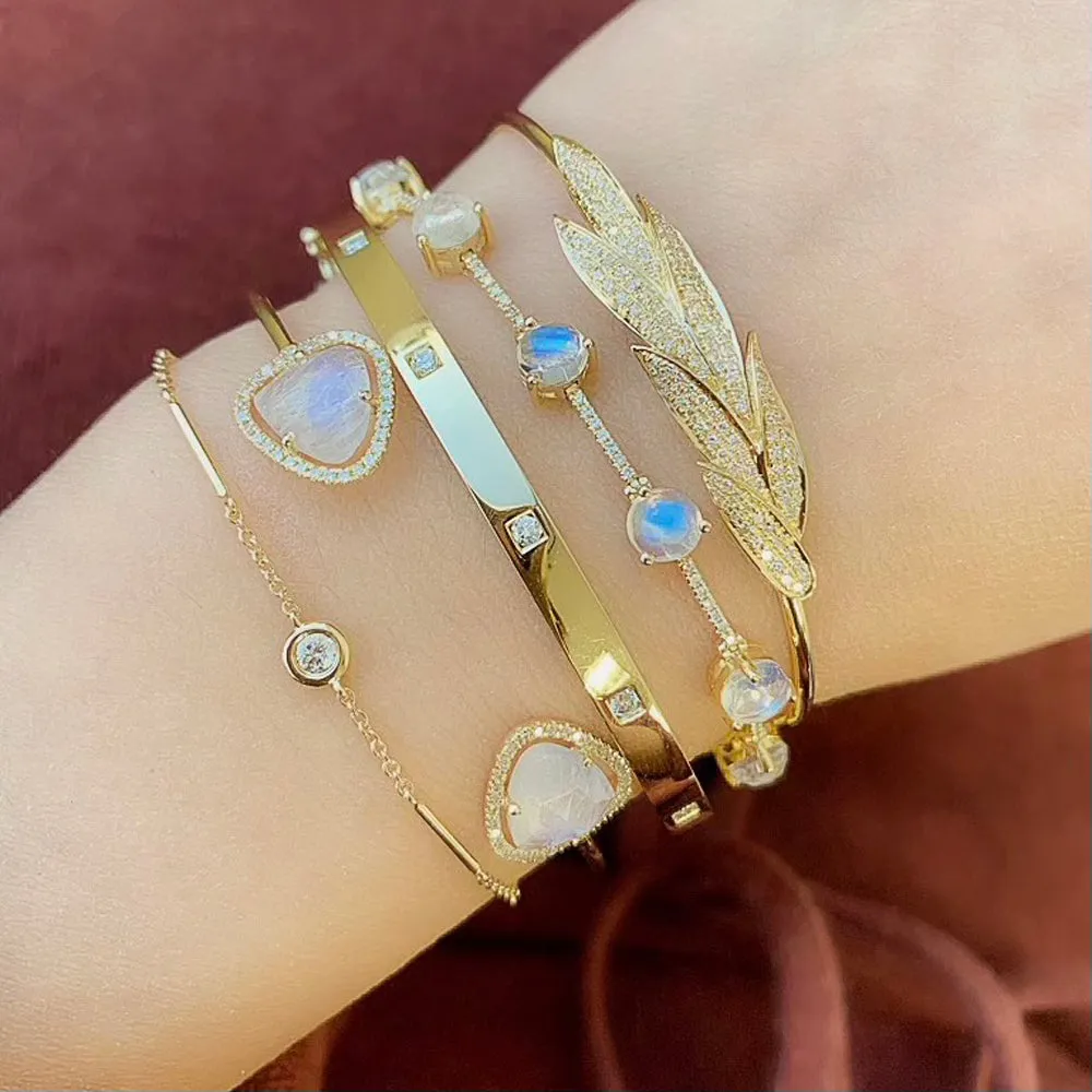 Rainbow Moonstone and Diamond Bar Bracelet