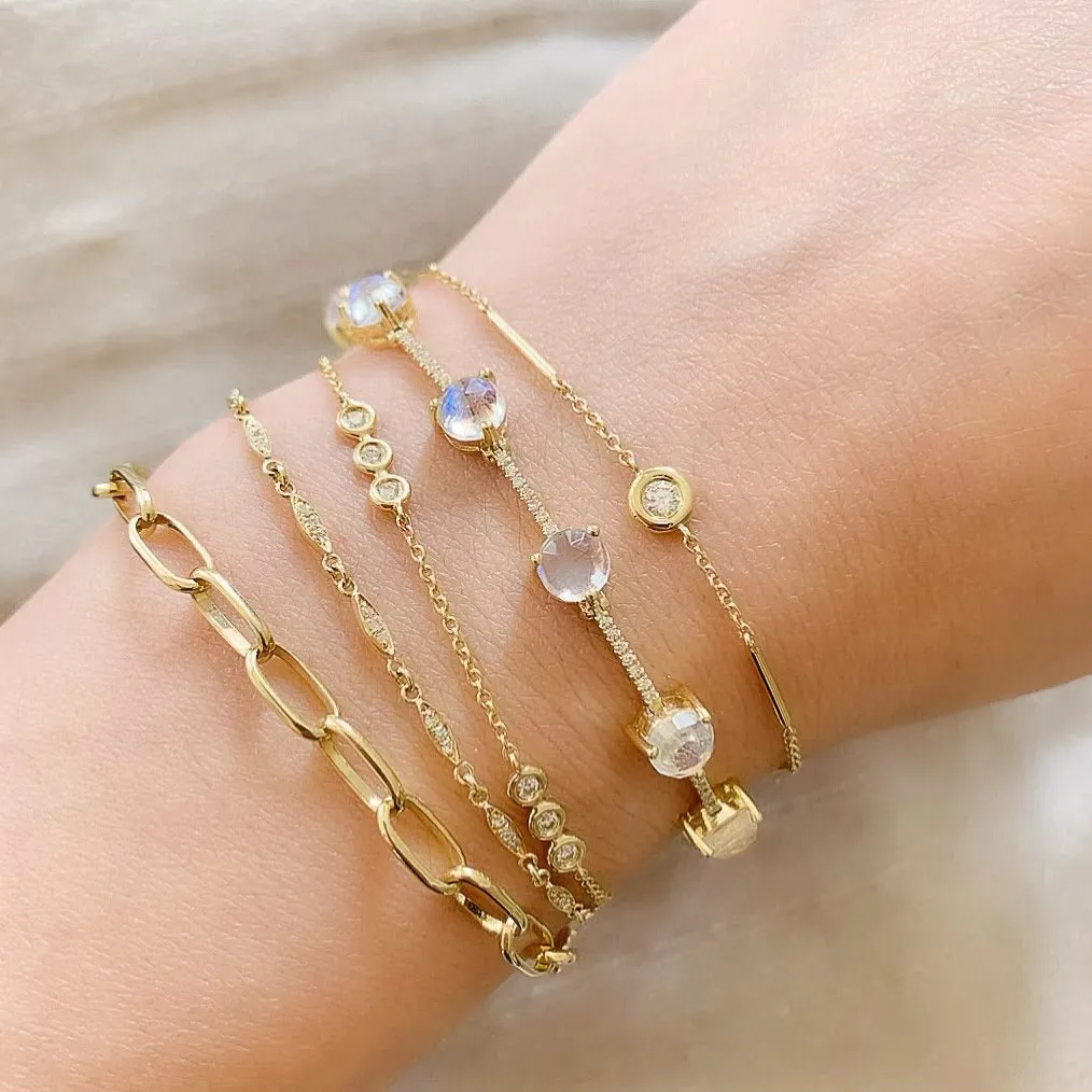 Rainbow Moonstone and Diamond Bar Bracelet