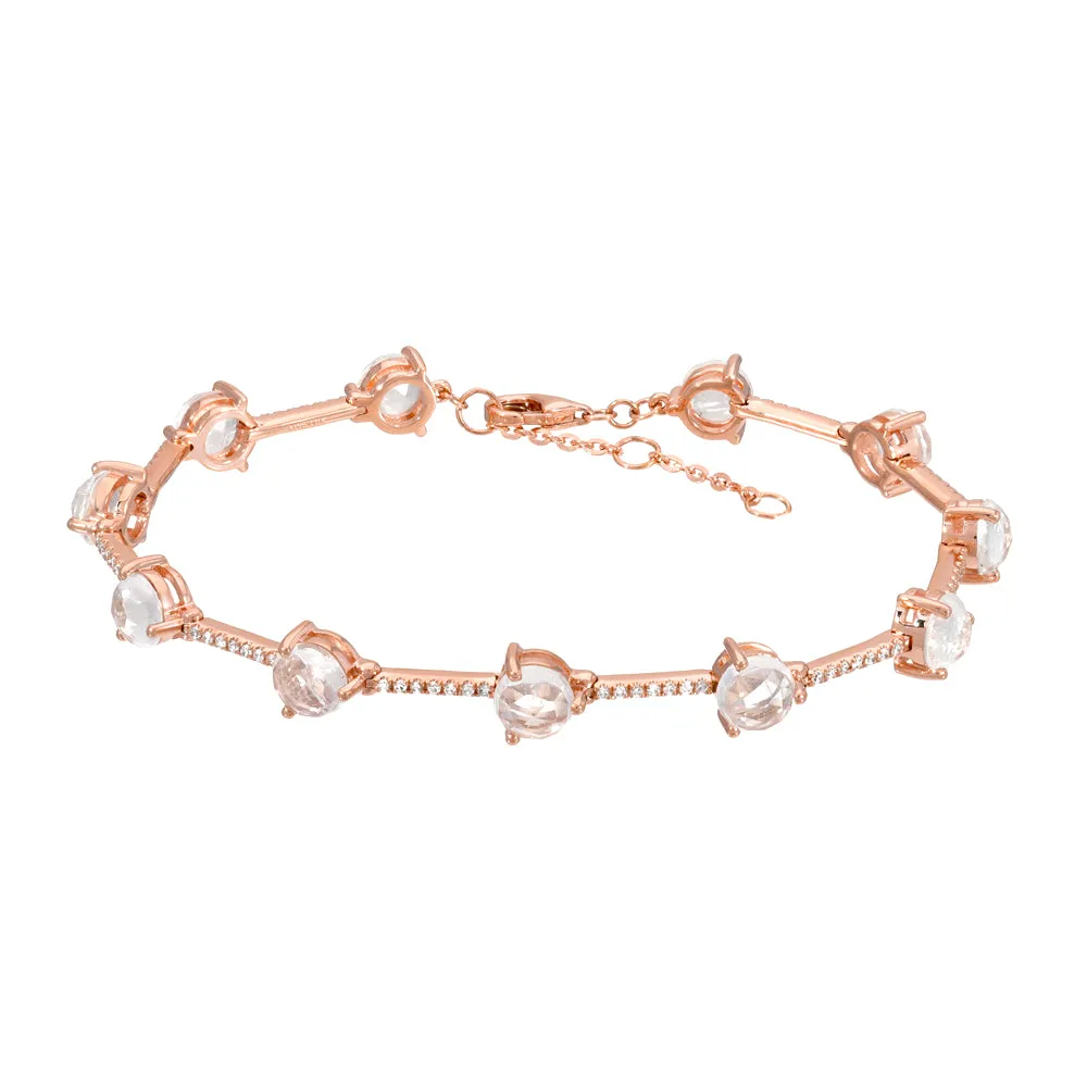 Rainbow Moonstone and Diamond Bar Bracelet