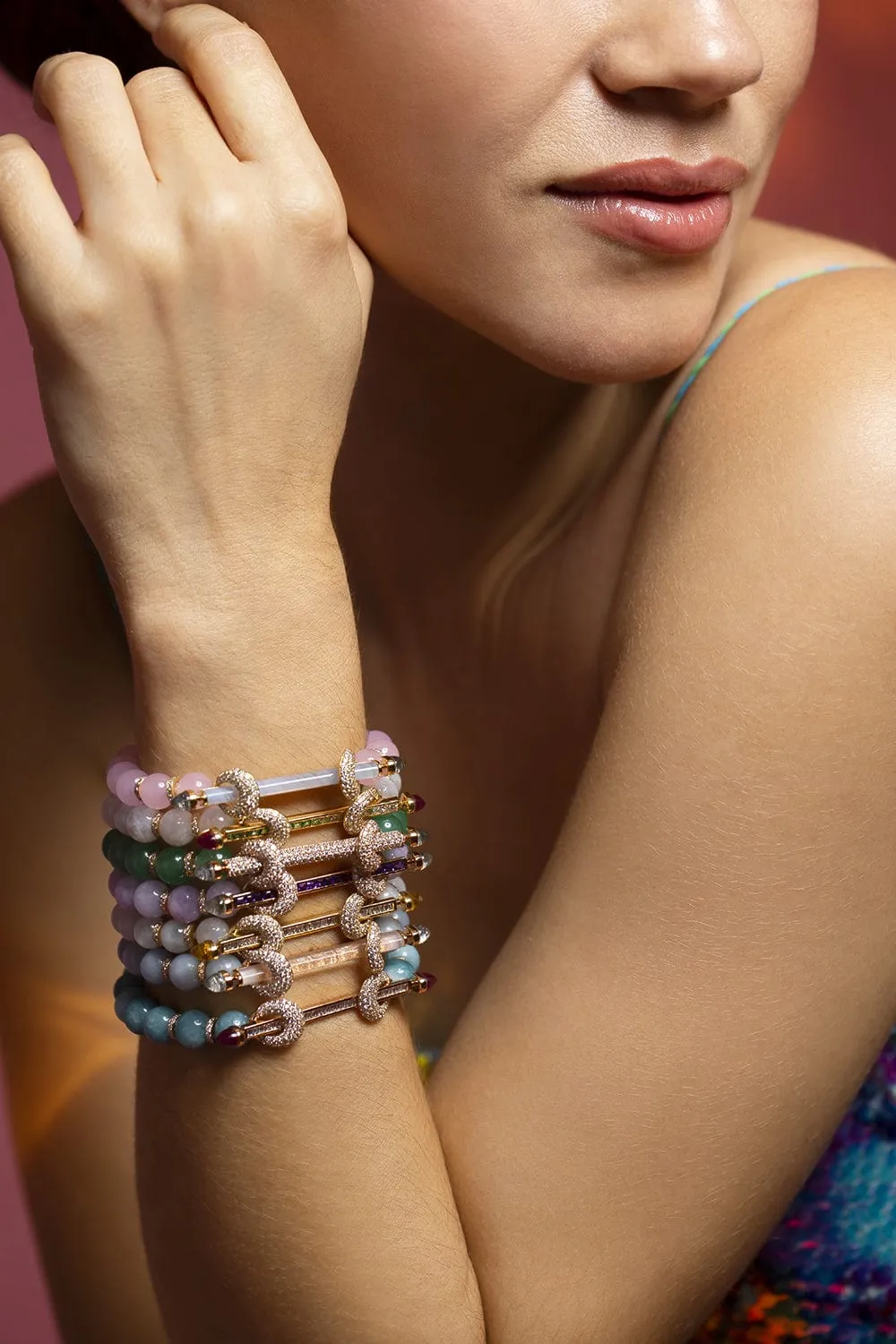 Rainbow Moonstone Diamond Chakra Bracelet