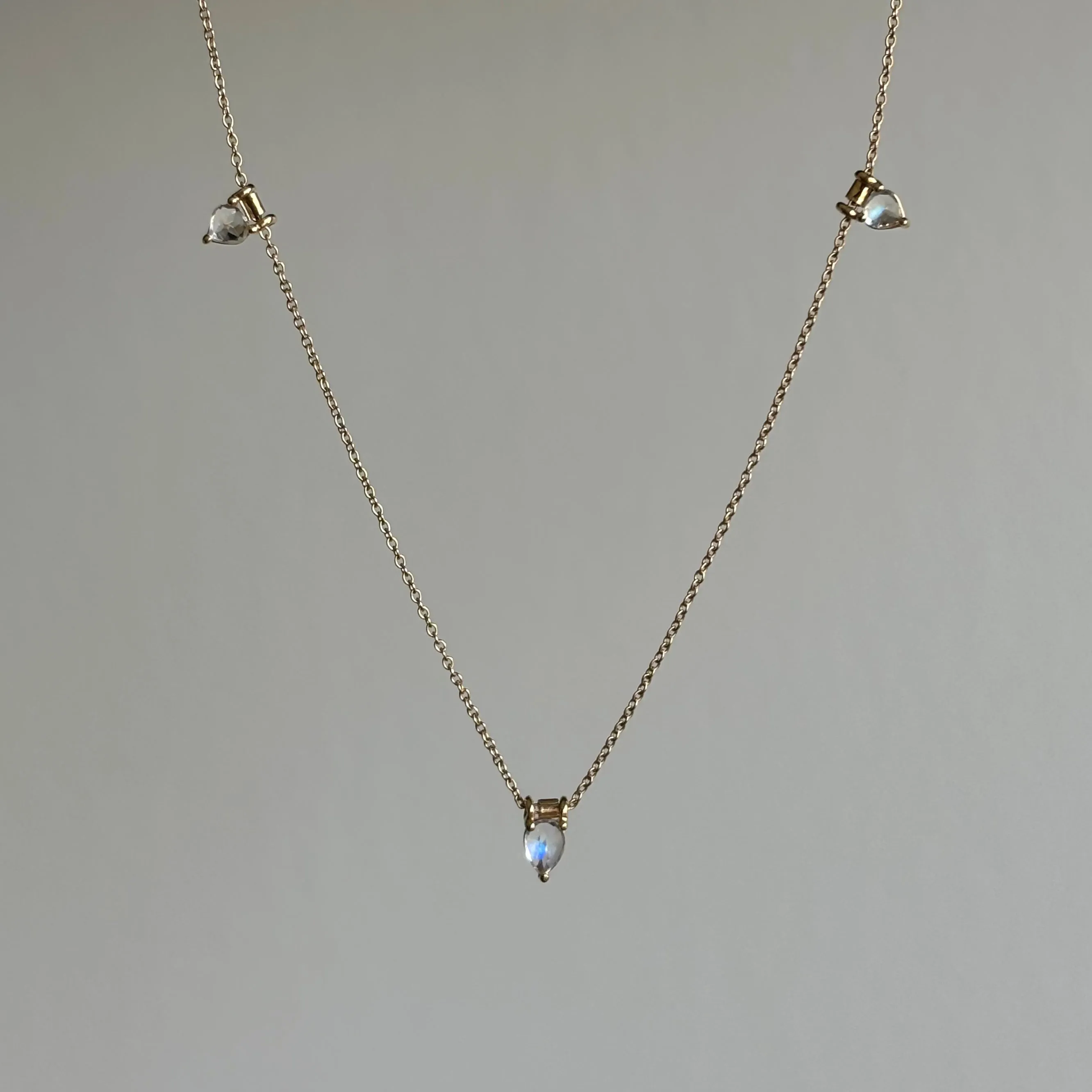 Rainbow Moonstone Station Necklace