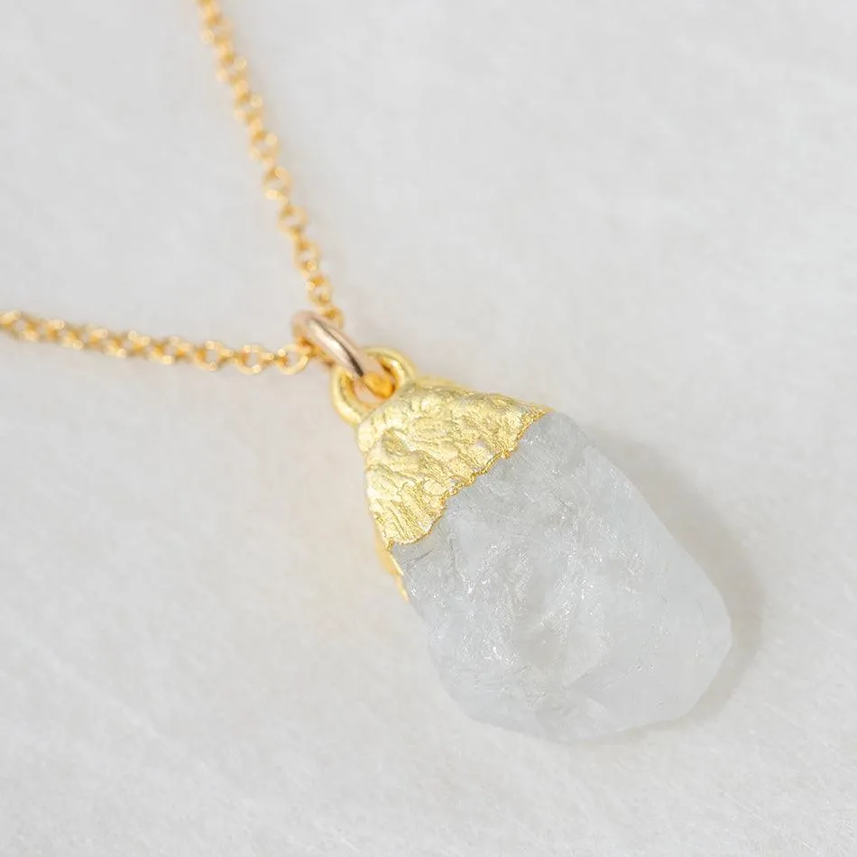 Raw Moonstone Necklace with Gold Dipped Pendant