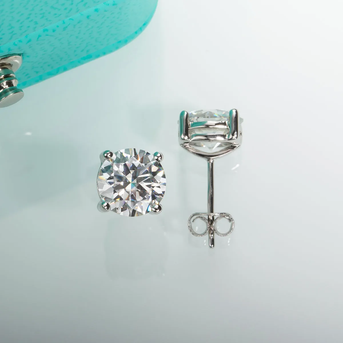 Real 14K Gold 4.0CT D Color Moissanite earrings 585 Gold Stud Earrings