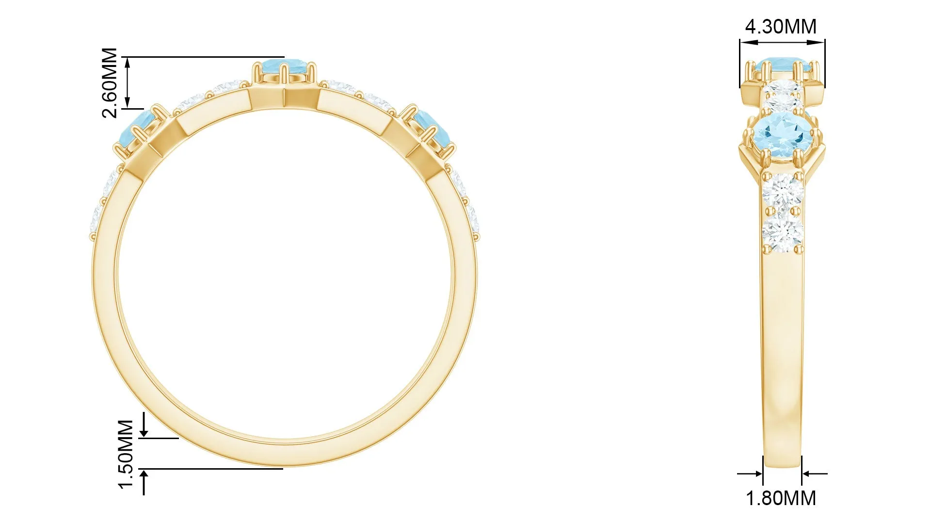 Real Aquamarine and Diamond Half Eternity Ring