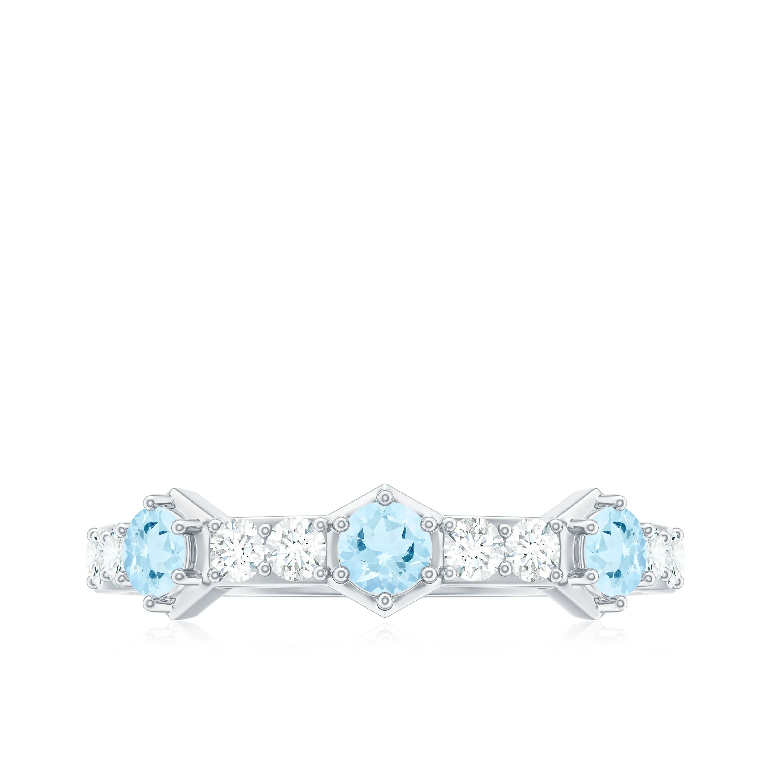 Real Aquamarine and Diamond Half Eternity Ring