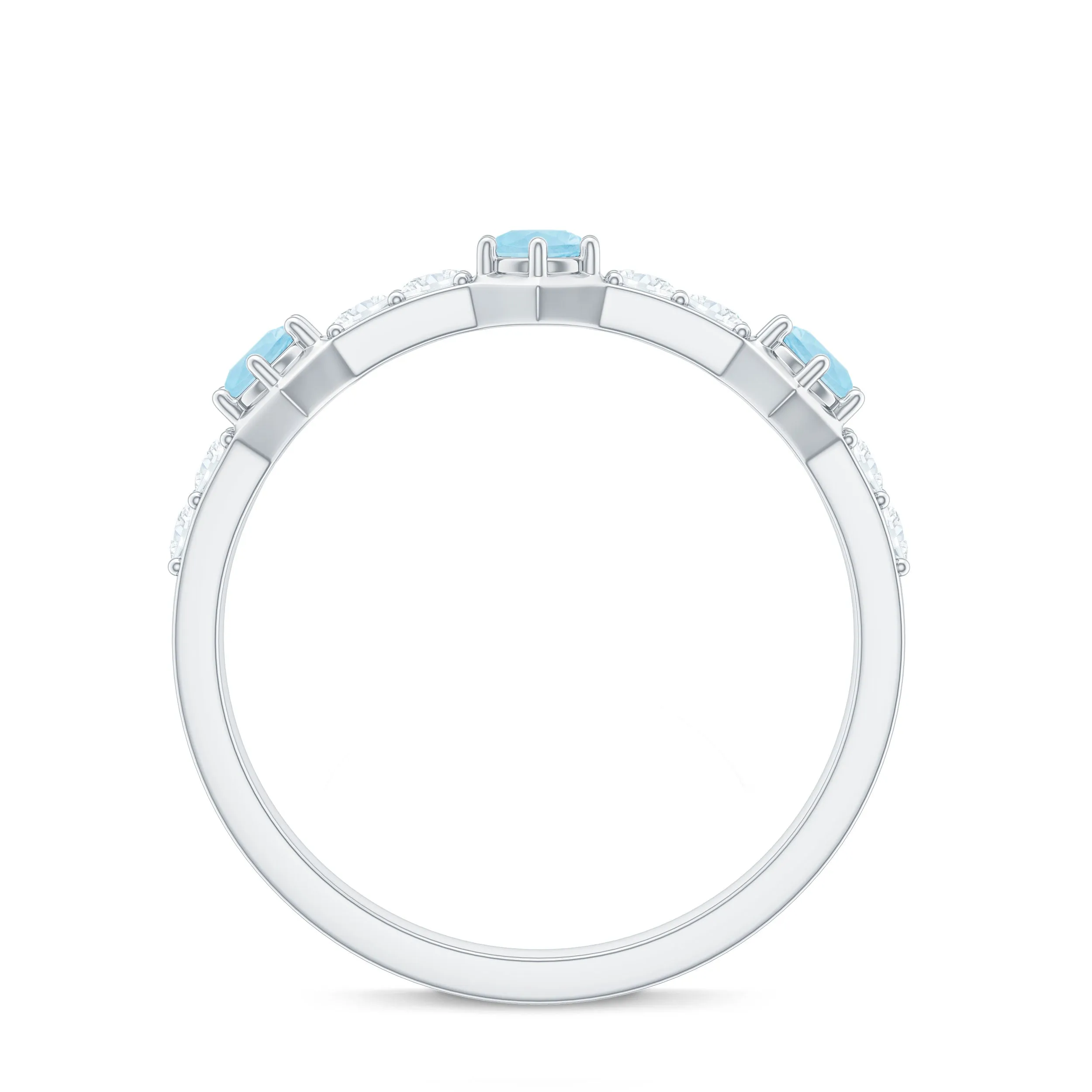 Real Aquamarine and Diamond Half Eternity Ring