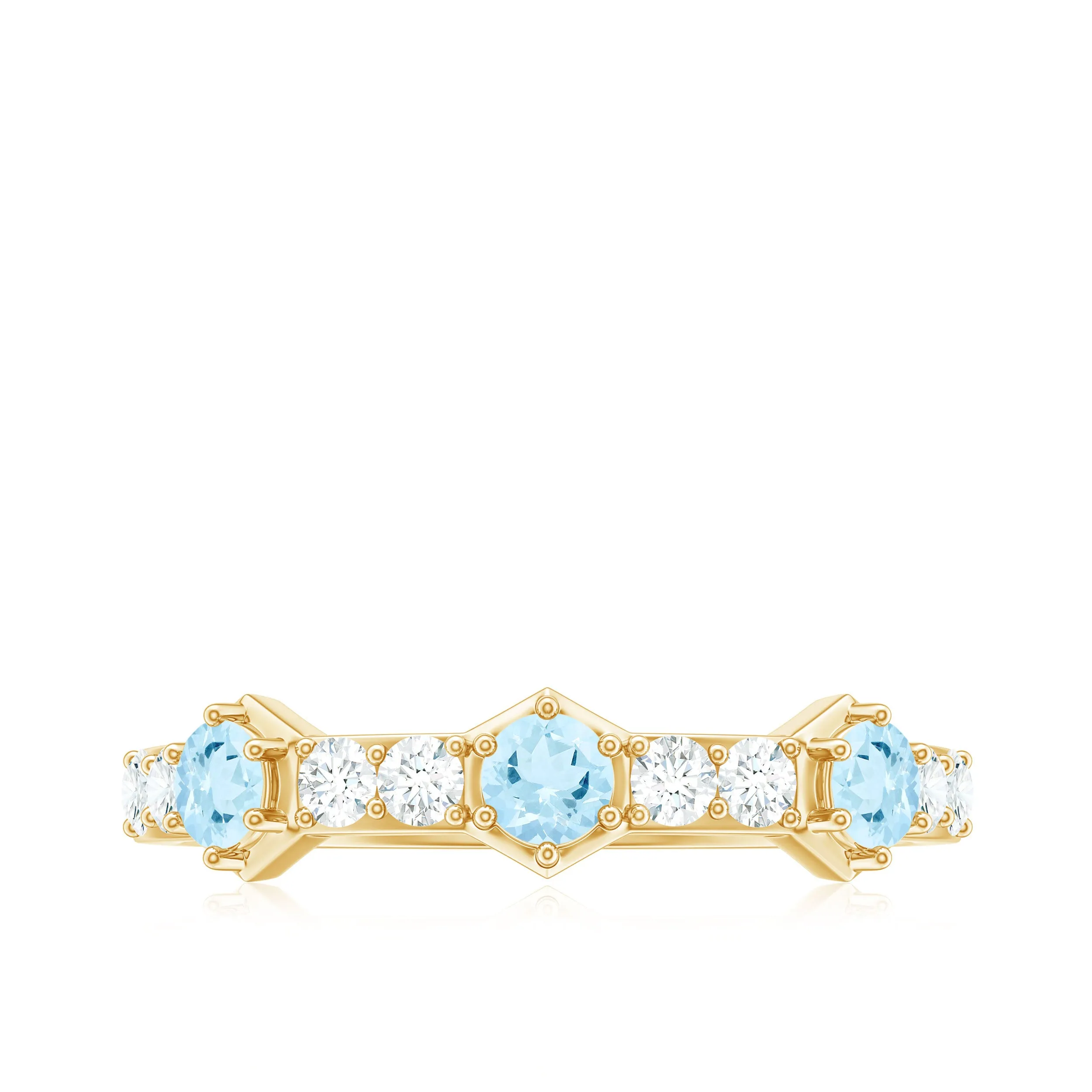 Real Aquamarine and Diamond Half Eternity Ring