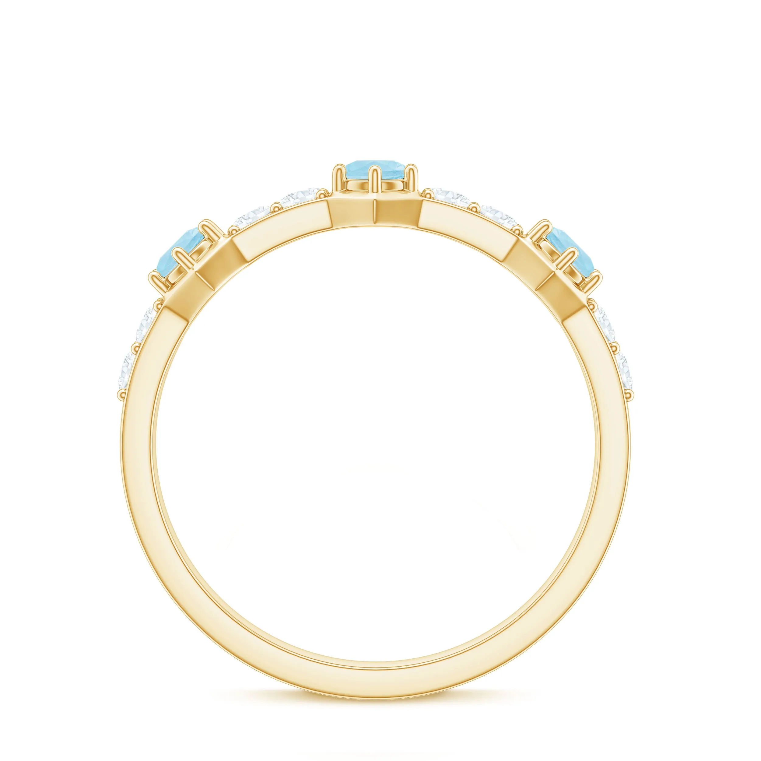 Real Aquamarine and Diamond Half Eternity Ring